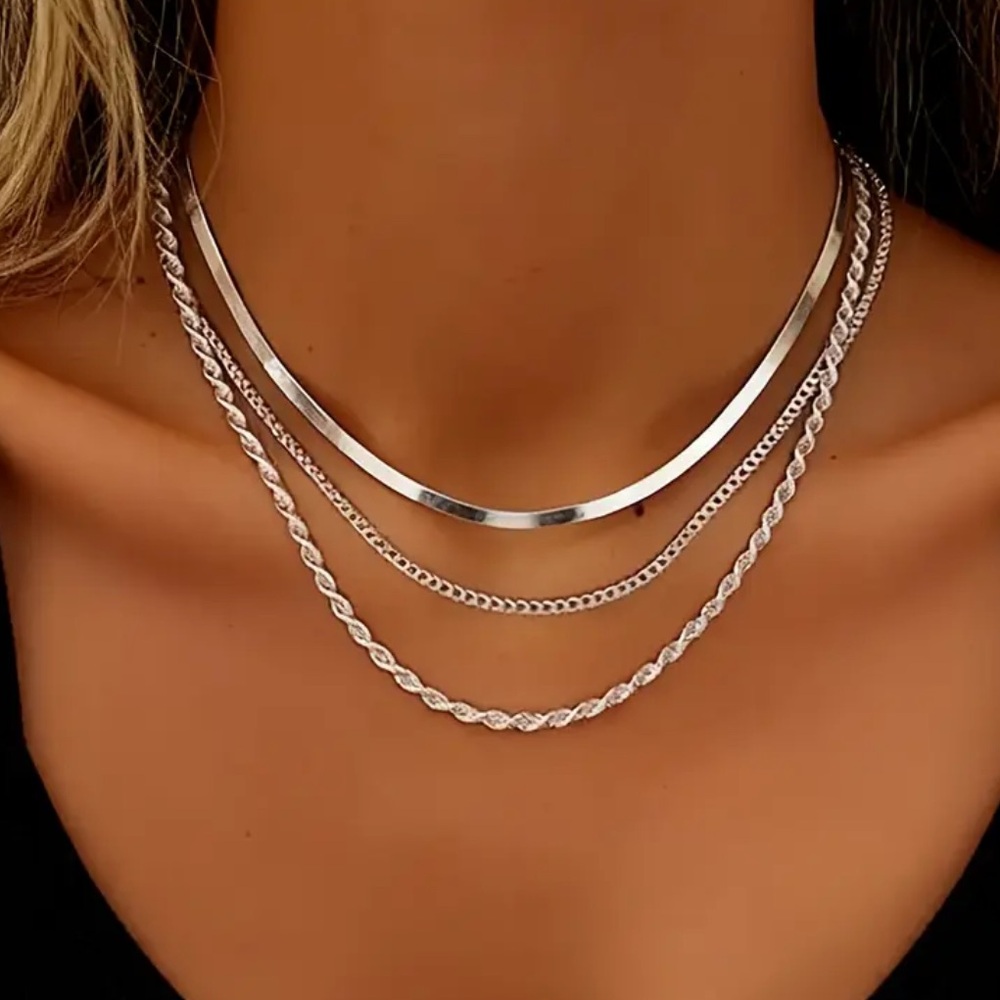 Silver Necklace Stacking Set